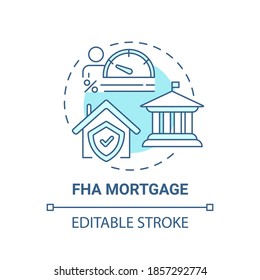 FHA mortgage concept icon. Federal housing administration type idea thin line illustration. Home purchase. Federally-backed mortgages. Vector isolated outline RGB color drawing. Editable stroke