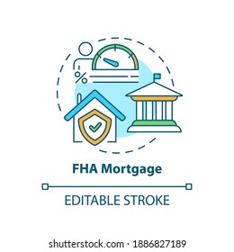 FHA mortgage concept icon. Federal housing administration type idea thin line illustration. Low loan balance. Federally-backed mortgages. Vector isolated outline RGB color drawing. Editable stroke