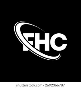 Logo de FHC. Carta de la FHC. Diseño del logotipo de la letra de FHC. Logotipo de FHC con el círculo y el logotipo del monograma en mayúsculas. Tipografía FHC para tecnología, negocio y marca inmobiliaria.