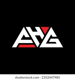 FHG triangle letter logo design with triangle shape. FHG triangle logo design monogram. FHG triangle vector logo template with red color. FHG triangular logo Simple, Elegant, and Luxurious design.