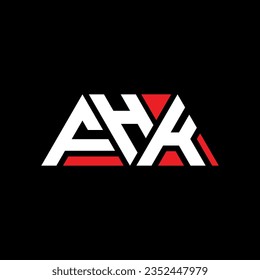 FHK triangle letter logo design with triangle shape. FHK triangle logo design monogram. FHK triangle vector logo template with red color. FHK triangular logo Simple, Elegant, and Luxurious design.
