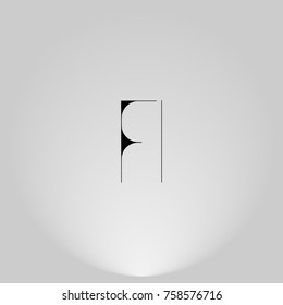 FI Black thin minimalist LOGO Design with Highlight on Gray background.