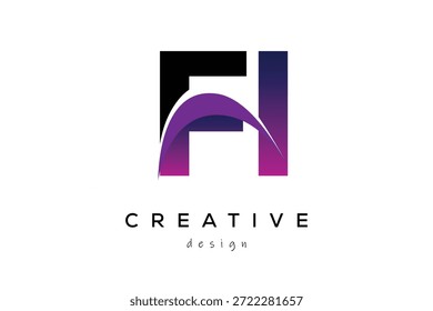 FI kreatives und modernes Buchstabenlogo-Design mit kreativem lila Welle abstraktem letzterem Logo-Konzept.