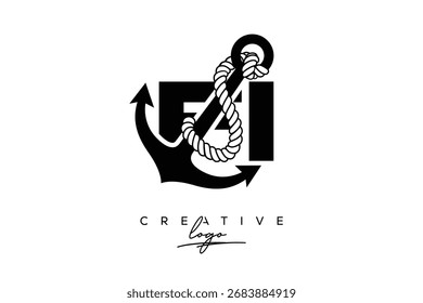 FI Creative Monogram Latte Logo mit Anker und Seildesign