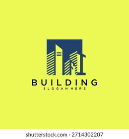 Logotipo de construção de carta inicial FI para imóveis com design quadrado