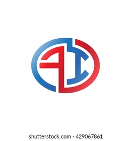 FI initial letters looping linked ellipse logo red blue