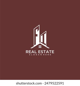 FI initial monogram building and roof logo for real estate