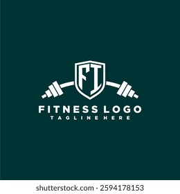 FI initial monogram for fitnes or gym logo with creative shield and barbell design