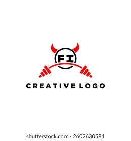 FI initial monogram for fitnes or gym logo with devil style design