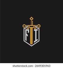 FI monograma inicial para imagem em estilo escudo e espada
