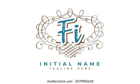 Fi Initials, handwriting logo vector
