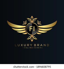 Carta FI Inicial con plantilla real.elegante con el logotipo de la corona vectorial, Ilustración vectorial con el logotipo fletador creativo.