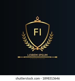 FI Letter Initial with Royal Template.elegant with crown logo vector, Creative Lettering Logo Vector Illustration.