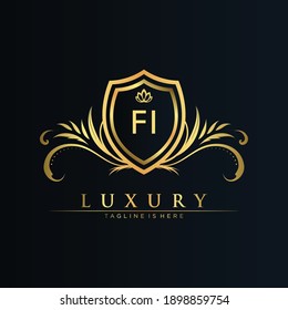 FI Letter Initial with Royal Template.elegant with crown logo vector, Creative Lettering Logo Vector Illustration.