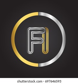 FI Letter logo in a circle. gold and silver colored. Vector design template elements for your business or company identity.