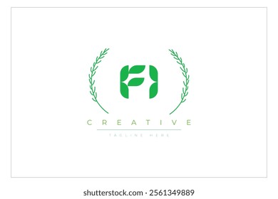 FI letters eco logo with leaf. Fresh nature and healthy leaf logo design.