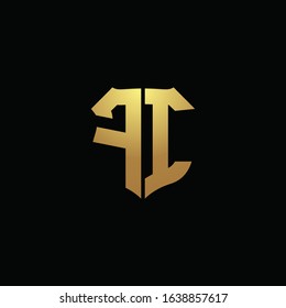 FI logo monogram with gold colors and shield shape design template