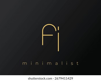 Logotipo minimalista FI com formas entrelaçadas no fundo preto sólido. Um design de logotipo minimalista limpo e moderno.