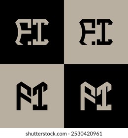 FI polygon, circle, hexagon, flat and simple letter logo set in one artboard. FI minimalist and classic logo.
