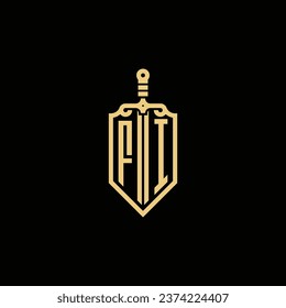 FI vintage shield and sword initial logo in high quality professional design that will print well across any print media