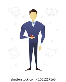 Fiance flat character design. Bridegroom. Marriage proposal. Engagement. Vector isolated illustration