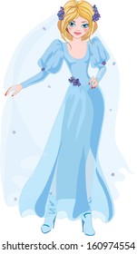fiancee with the colors of violets in long light dress and bridal veil