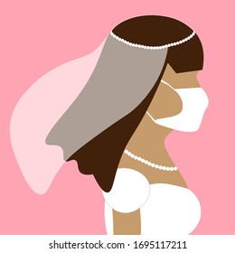 fiancee.bride. girl in a wedding dress and a medical mask 
