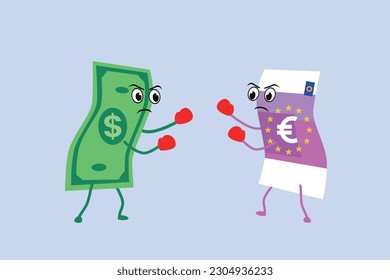 Fiat currencies battle dollar vs euro. Currencies fight Dollar USA against Euro