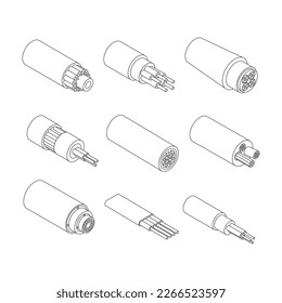 Fiber cable vector outline set icon. Isolated ioutline set icon fibre wire. Vector illustration fiber cable on white background.