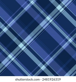 Fiber fabric check plaid, pillow background texture seamless. Spanish tartan pattern textile vector in blue and dark colors palette.