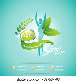 Fiber in Foods Slim Shape and Vitamin Concept Label Vector