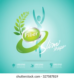 Fiber in Foods Slim Shape and Vitamin Concept Label Vector