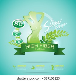 Fiber in Foods Slim Shape and Vitamin Concept Label Vector