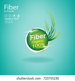 Fiber in Foods and Vitamin Vector Concept Label for Products.