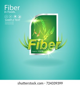 Fiber in Foods and Vitamin Vector Concept Label for Products.