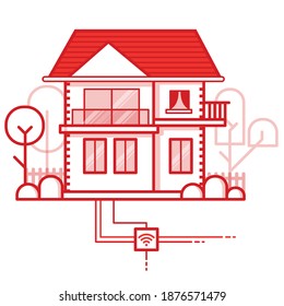 ilustración de infraestructura y conexión a internet en casa de fibra