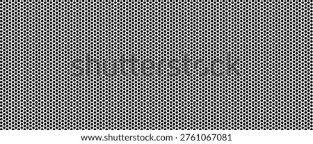 Fiber honeycomb soccer pattern with carbon hexagon on white for sport print. Large black hex cells fill the surface in a uniform nano grid. Geometric fiber honeycomb vector for bg design.