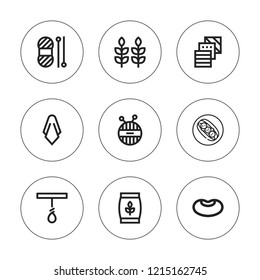 Fiber icon set. collection of 9 outline fiber icons with beans, fabric, rope, wool, silk icons. editable icons.