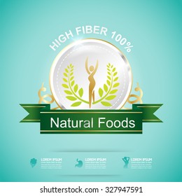 Fiber Natural Foods and Vitamin for Slim Shape Concept Label Vector