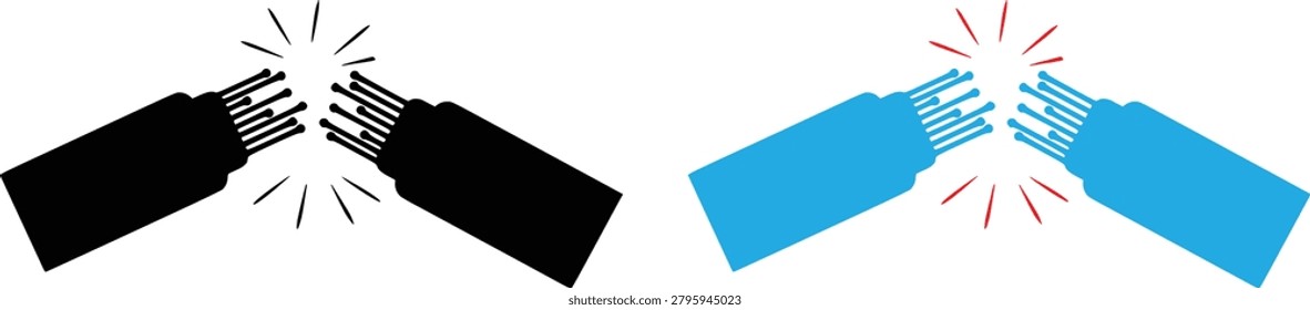 Fiber optic cable connection icon set for telecommunications