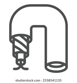 Fiber optic cable cord line icon, electronic equipment concept. Vector graphics. Wire with signal guard sign on white background, outline style icon for mobile or web design
