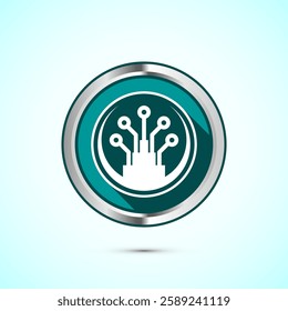 Fiber optic cable icon design illustration. Electric wire sign, digital internet, Teal color shadow button design