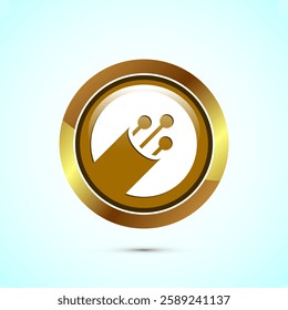 Fiber optic cable icon design illustration. Electric wire sign, digital internet, Gold color round button design