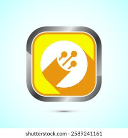 Fiber optic cable icon design illustration. Electric wire sign, digital internet, Yellow color shadow button design