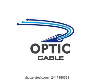 Fiber optic cable icon, telecommunication technology. Isolated vector emblem for Internet connection and networking. Dynamic wire strand lines convey speed, connectivity and broadband data traffic