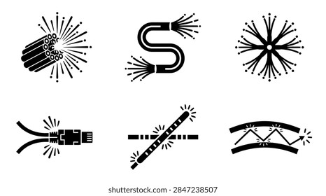Fiber optic cable line icon set collection
