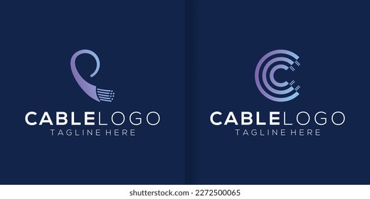 fiber optic cable logo design collection. Internet connection vector design. Telecommunication and network logo types