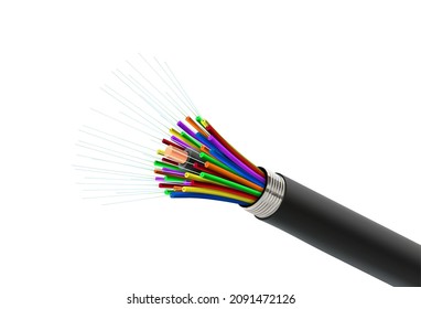 Fiber optic cable in section on a white background. Vector illustration