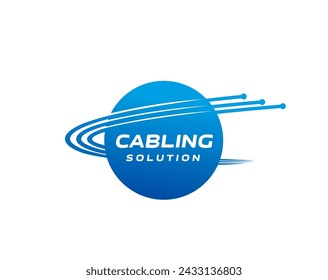 Fiber optic cable telecommunication icon, symbolize data transmission and connectivity. Isolated vector emblem for innovative technology, high-speed internet connection, networking and data traffic