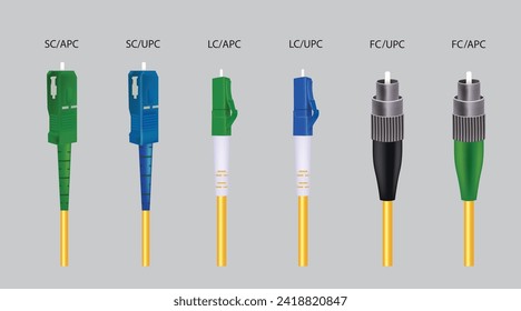 Cables de fibra óptica conectores UPC y APC, vector